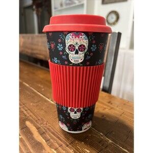 Cambridge Halloween Sugar Skull Print Reusable Travel Coffee Mug 16 Oz